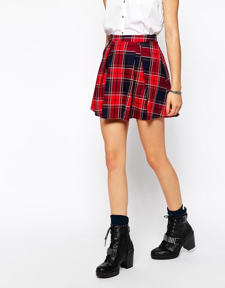 Glamorous Plaid Mini Skirt In Red Tartanred Lyst 