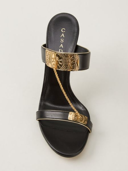 Casadei Plaque Detail Sandals in Black - Lyst