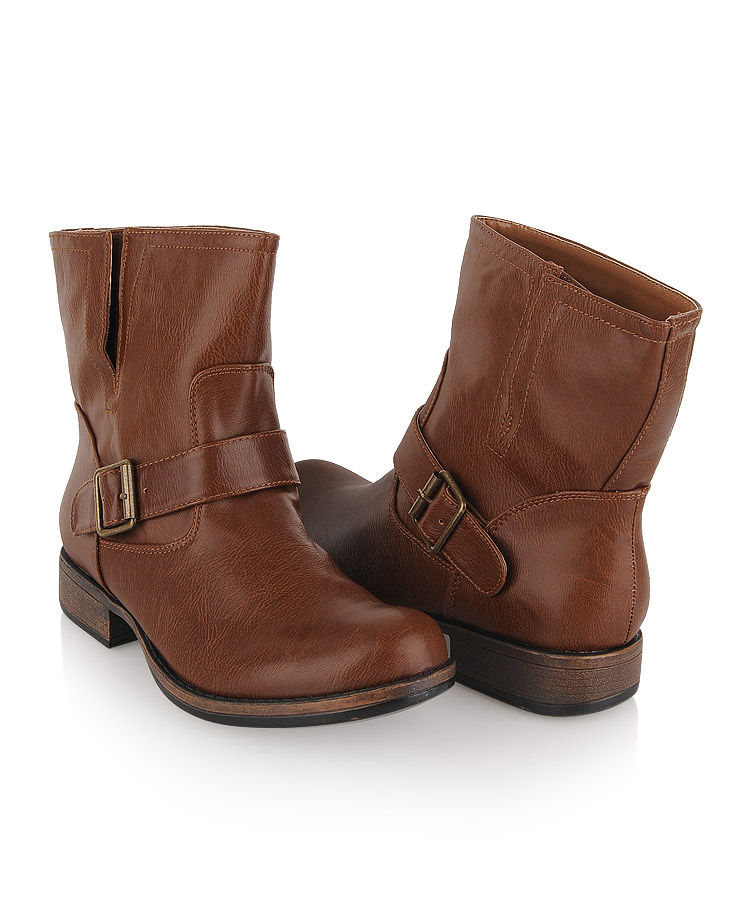 Forever 21 Leatherette Biker Ankle Boots in Brown (CAMEL)