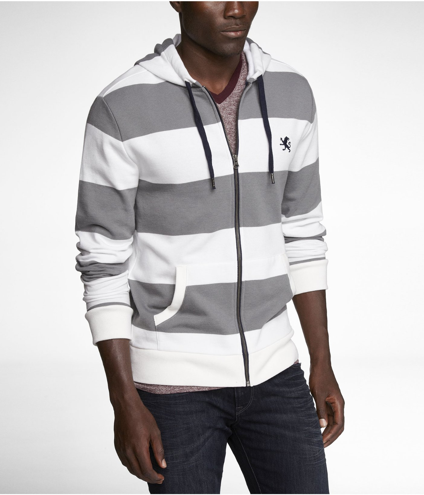 Express Rugby Stripe Fleece Zipup Hoodie in Gray for Men (CHALK) Lyst