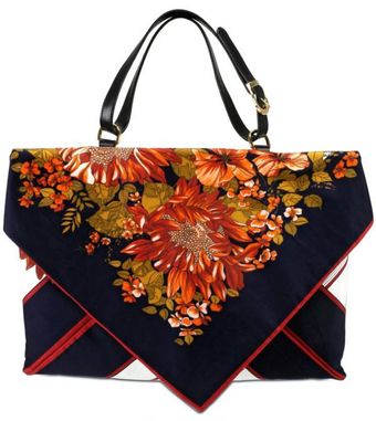 De Couture Printed Flower Silk Tote Shoulder Bag - Lyst