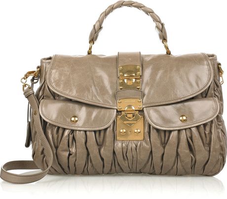Miu Miu Matelasse Waxed Leather Tote in Beige (nude)