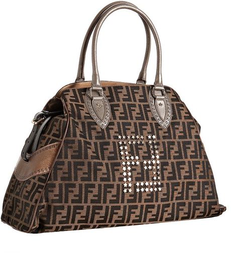 Fendi Tobacco Zucca Studded Large Bag De Jour Tote in Brown (tobacco) | Lyst
