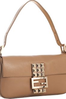 Fendi Tan Leather Studded Logo Baguette - Lyst