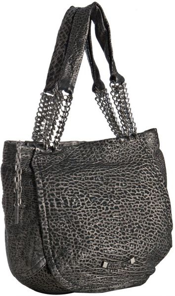 Jimmy Choo Gunmetal Pebbled Leather Nica Chain Link Shoulder Bag in Silver (gunmetal)
