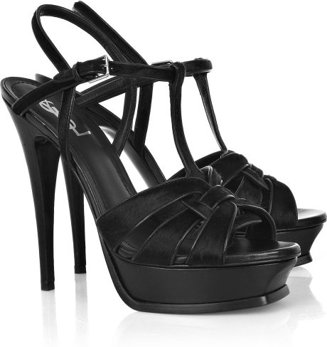 Yves Saint Laurent Tribute Calf Hair Sandals in Black - Lyst