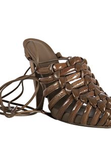 Bottega Veneta Brown Woven Patent Leather Ankle Wrap Sandals - Lyst