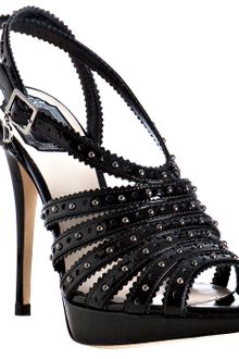 Dior Black Studded Patent Leather Bonnie Platform Sandals - Lyst