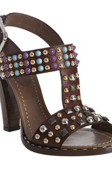 Dolce & Gabbana Brown Leather Studded Kenya Sandals - Lyst