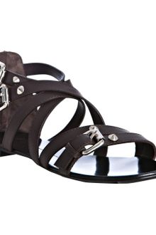 Giuseppe Zanotti Brown Leather Buckle Detail Flat Sandals - Lyst