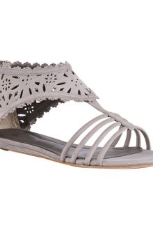 Pour La Victoire Light Grey Cutout Suede Farrah Flat Sandals - Lyst
