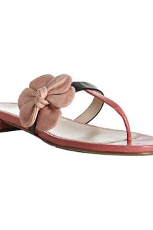 Prada Coral Leather Floral Detail Flat Thong Sandals - Lyst
