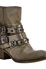 Strategia Military Distressed Satin Studded Ankle Boots