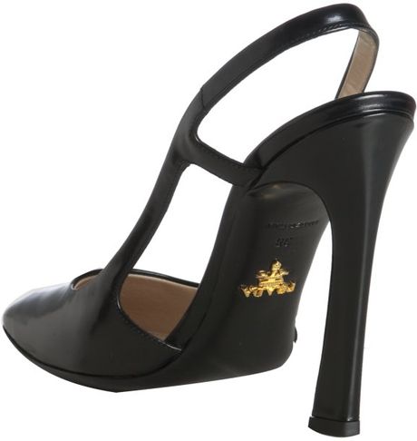slingback toe heels square leather prada