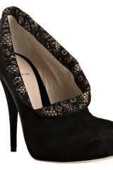 Fendi Black Suede Lace Trim Envelope Booties