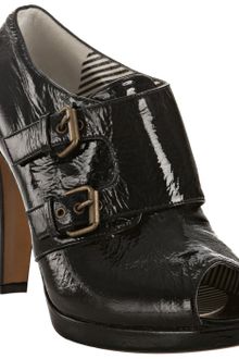 Moschino Black Patent Leather Peep Toe Booties - Lyst