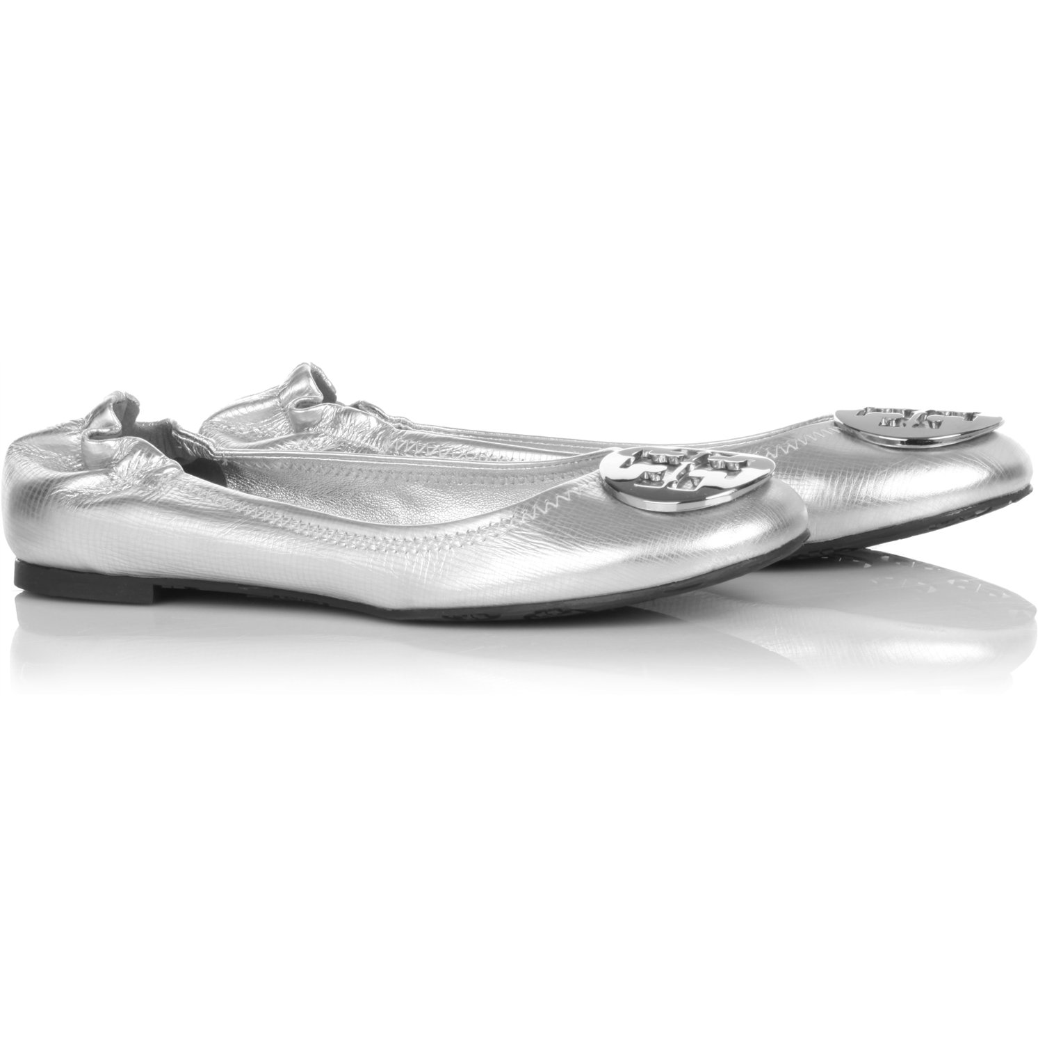 tory burch metallic reva ballet flat silver