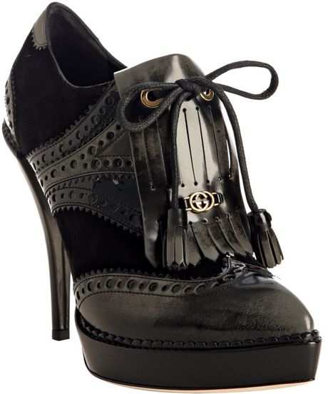 Gucci Black Patent Trim Suede Riddle Platform Booties in Black (asphalt) - Lyst