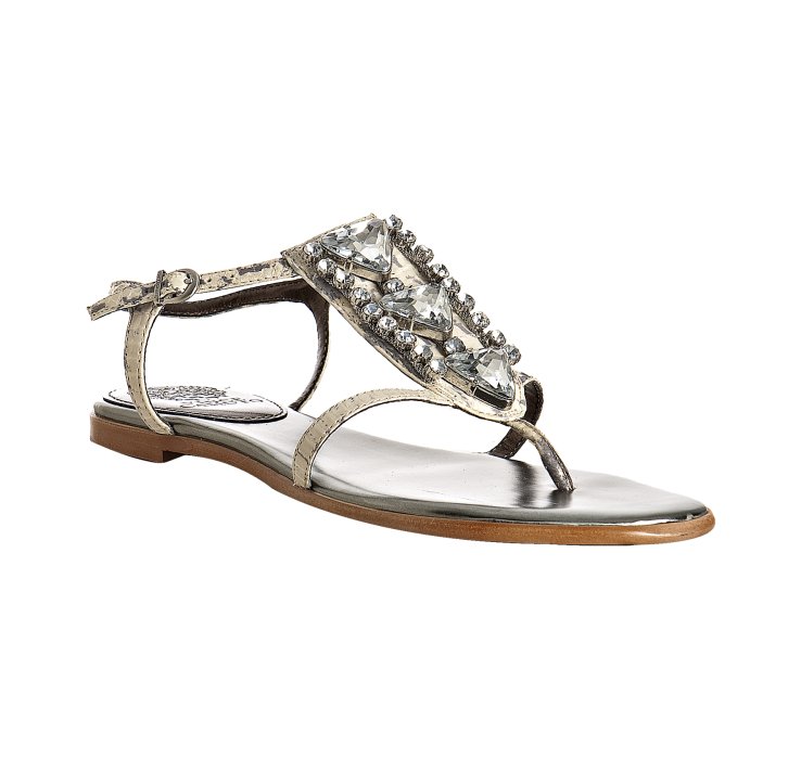 ... Grey Snake Embossed Jeweled Ami Flat Sandals in Gray (grey) | Lyst