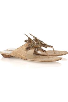 Oscar de la Renta Beaded Cork Thong Sandals - Lyst