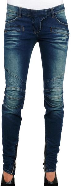 Balmain Stretch Demin Destroyed Quilted Jeans - Lyst