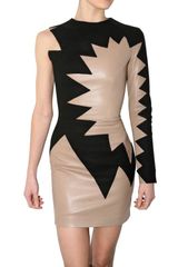 David Koma Wool Felt and Nappa Zig Zag Dress