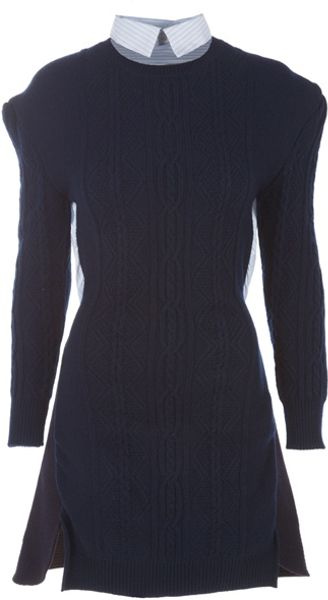 Sacai Cutaway Cable Knit Dress in Blue - Lyst