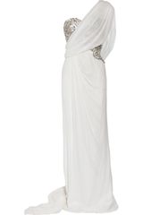 Marchesa One-shouldered Crystal-embellished Silk-chiffon Gown