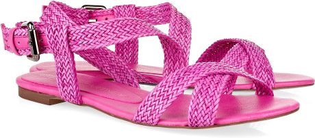 Stella Mccartney Crossover Raffia Sandals in Pink - Lyst