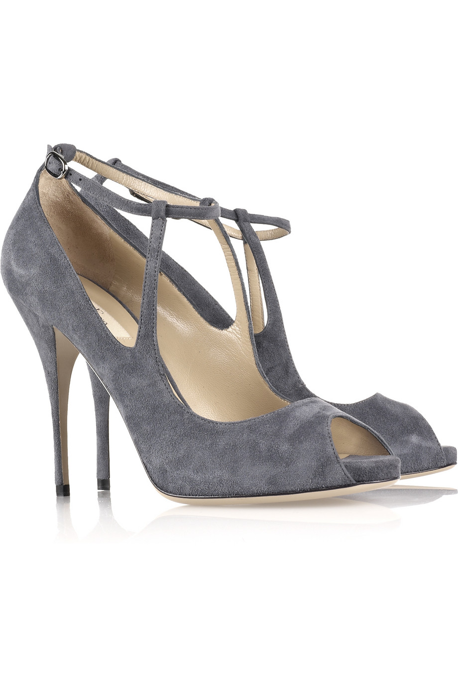Valentino Suede Peeptoe Pumps in Gray Lyst