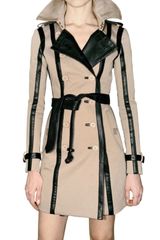 Burberry Prorsum Twill and Leather Double Breasted Coat