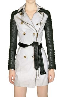 Burberry Prorsum Gabardine and Leather Sleeve Trench Coat - Lyst