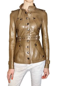 Burberry Prorsum Belted and Bonded Leather Jacket - Lyst