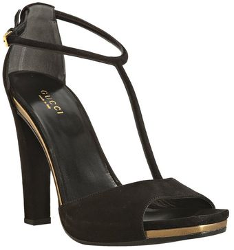 Gucci Black Suede Daisy T-strap Sandals - Lyst