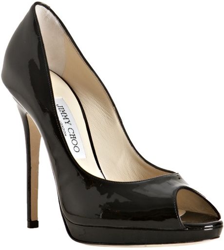 Jimmy Choo Black Patent Leather Quiet Peep Toe Pumps In Black Lyst 