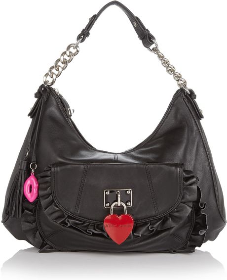 Betsey Johnson Locking Lips Leather Hobo In Black | Lyst