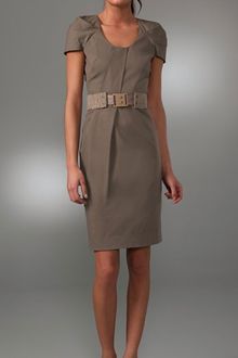 Lela Rose Short Sleeve Belted Dress - Lyst