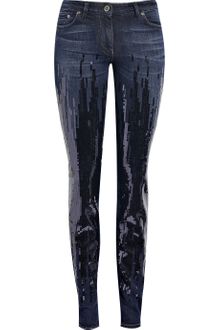 Roberto Cavalli Sequin-embellished Mid-rise Skinny Jeans - Lyst