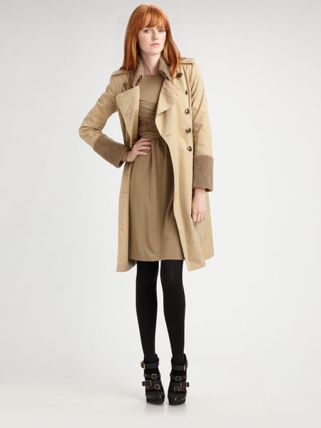 Burberry Vanbrugh Shearling Trim Belted Trenchcoat in Beige (honey) - Lyst
