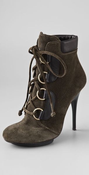 Giuseppe Zanotti Lace Up Suede Booties in Green - Lyst