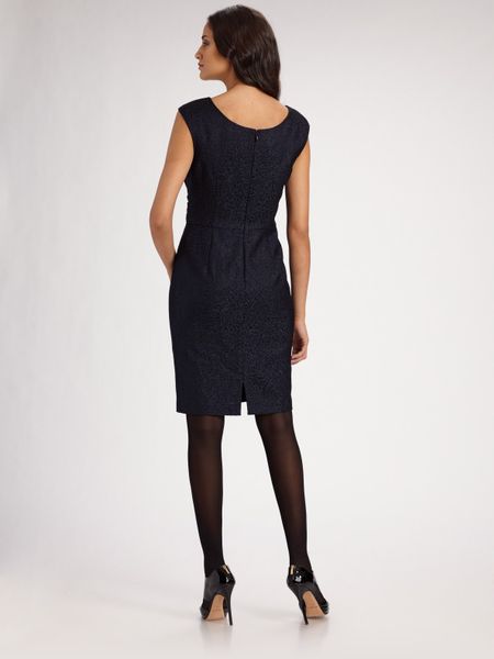 Kay Unger Stretch Jacquard Bow Cocktail Dress in Blue (navy)