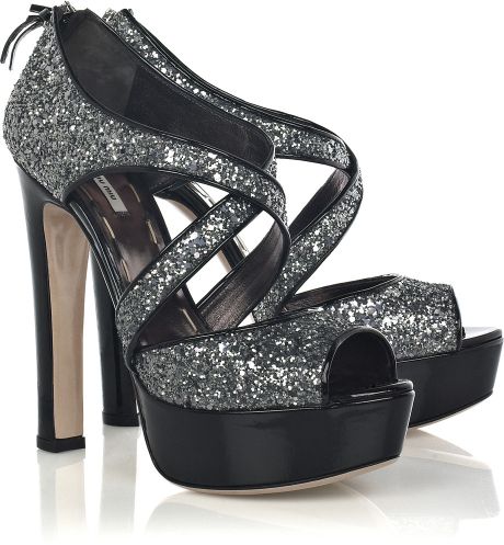 miu miu silver glitter heels