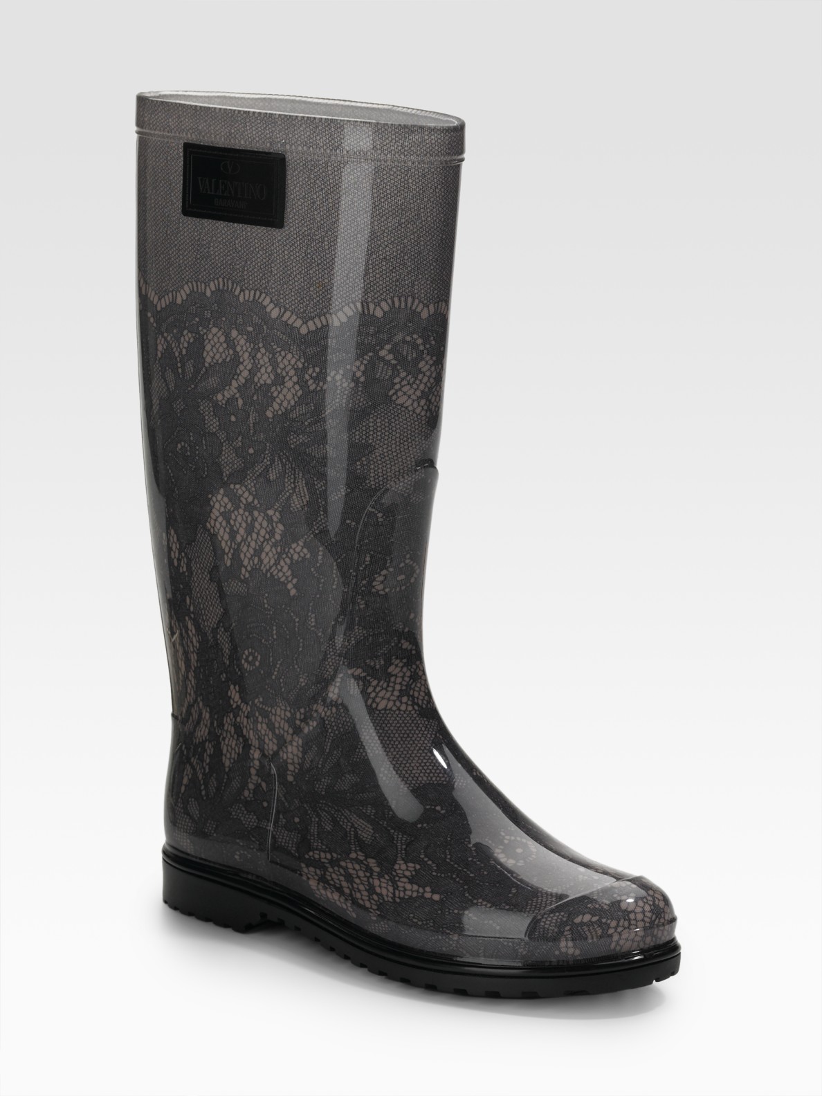 Valentino Laceprinted Rubber Rain Boots in Gray (blush) Lyst