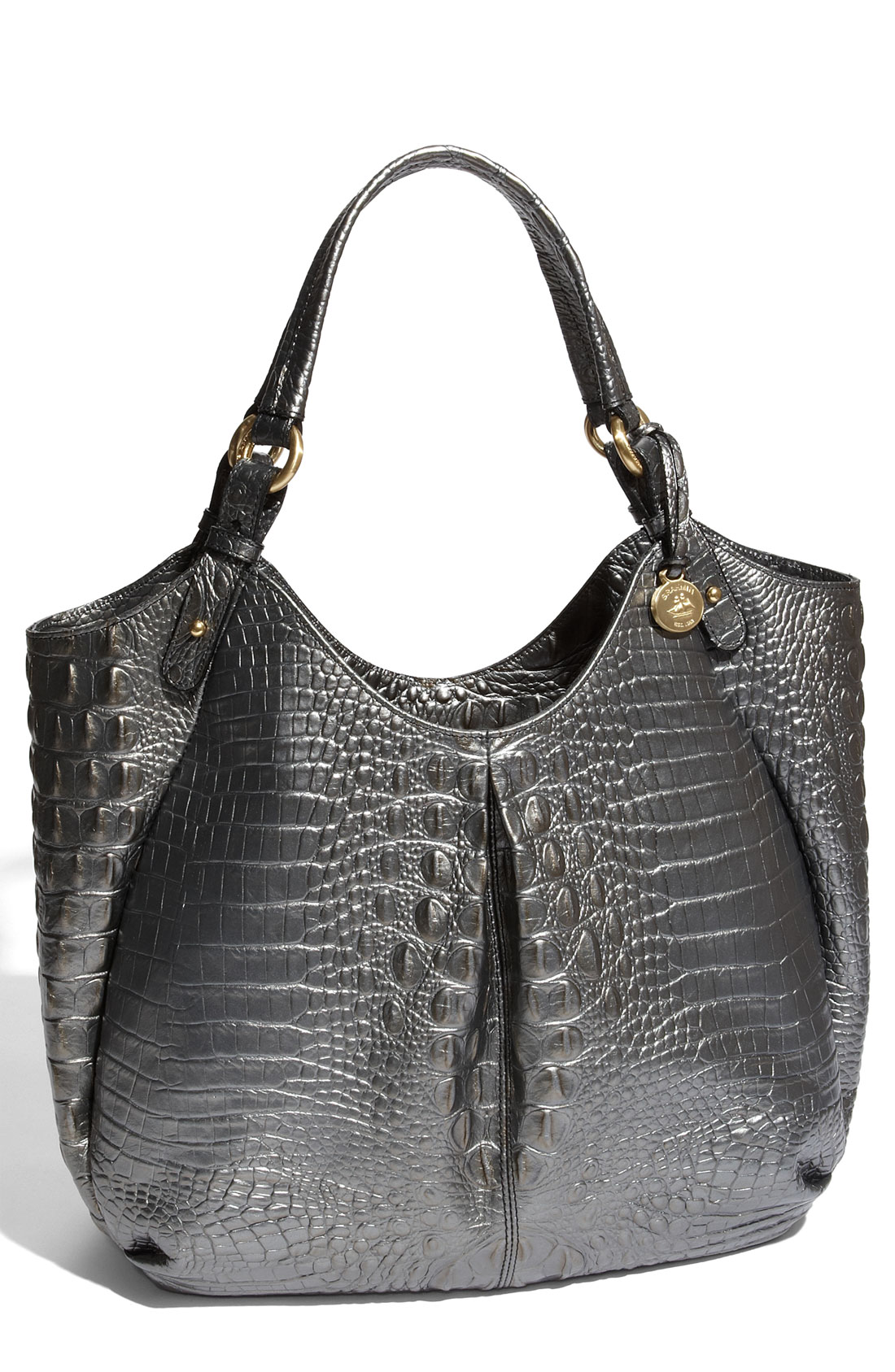 Brahmin Melbourne Anita Croc Embossed Leather Hobo in Silver (pewter