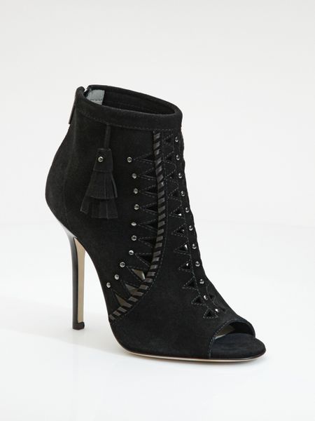 Jimmy Choo Cutout Suede Ankle Boots in Black - Lyst