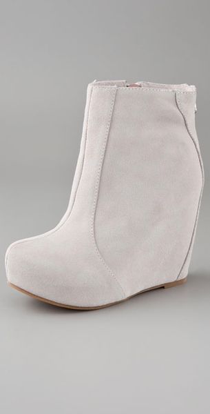 Jeffrey Campbell Pixie Zip Suede Wedge Booties in White (ivory) - Lyst