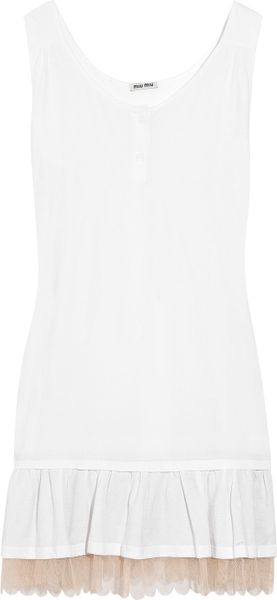 Miu Miu Tulletrimmed Cottonjersey Dress in White - Lyst