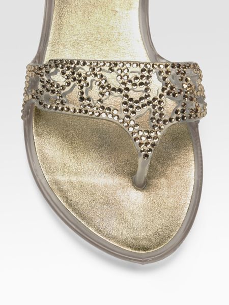 ... Weitzman One The Rocks Jeweled Jelly Flat Sandals in Gold | Lyst