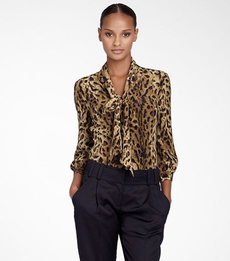 Tory Burch Bow Blouse in Animal (leopard)