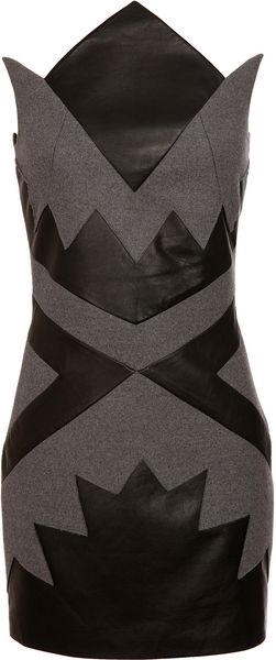  Strapless Leather and Wool Dress 